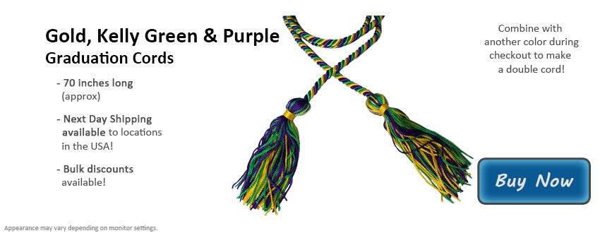 Gold, Kelly Green, and Purple Graduation Cord Picture