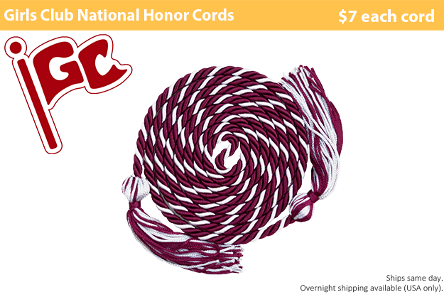 Girls Club National Maroon White Honor Cords