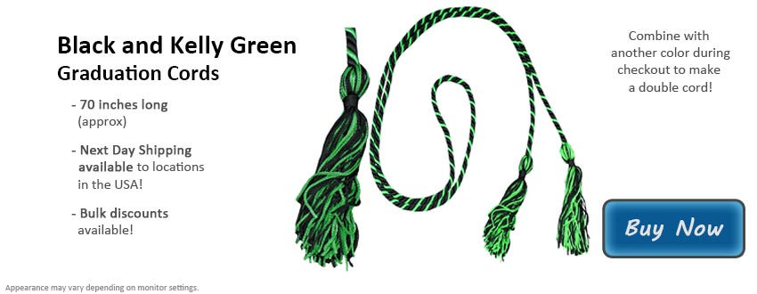 Black and Kelly Green Graduation Cord