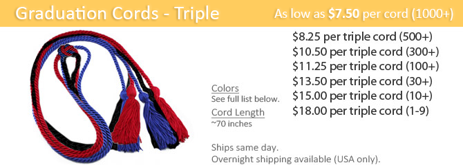 Triple-Tied Graduation Honor Cord - Mix colors for a unique look