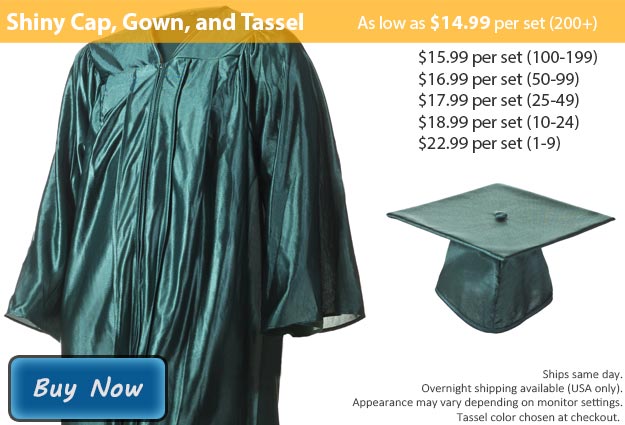 Shiny Forest Green Graduation Cap, Gown And Tassel Set