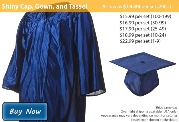 Shiny Navy Blue Graduation Cap, Gown and Tassel Set