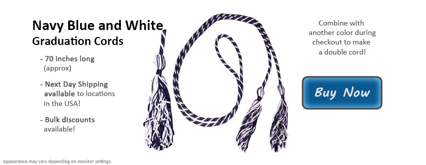 Prestigious Navy Blue and White Graduation Cords