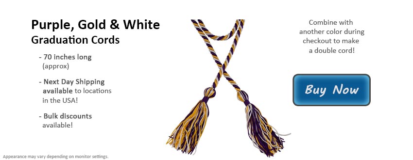 Gold, Purple and White Three Color Graduation Honor Cord