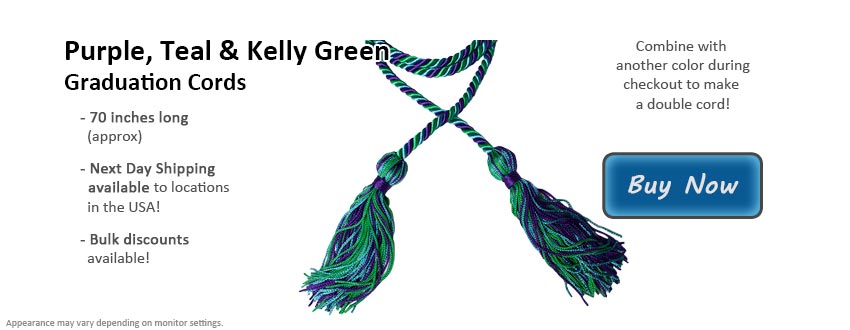 Purple, Teal, and Kelly Green Graduation Cord