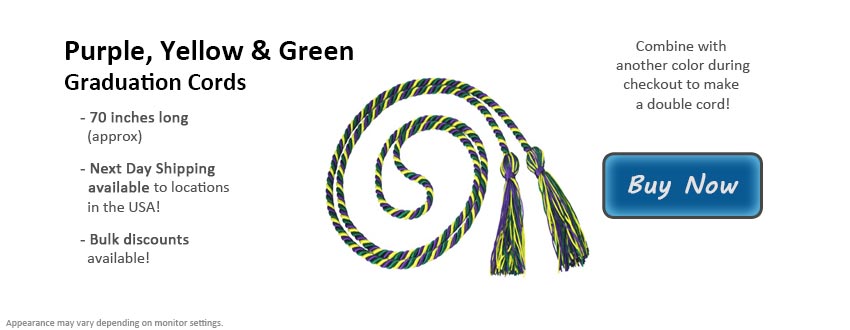 Purple, Yellow, and Green Graduation Cord