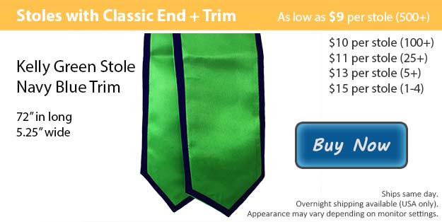 Kelly Green with Navy Blue Trim Graduation Stole Picture