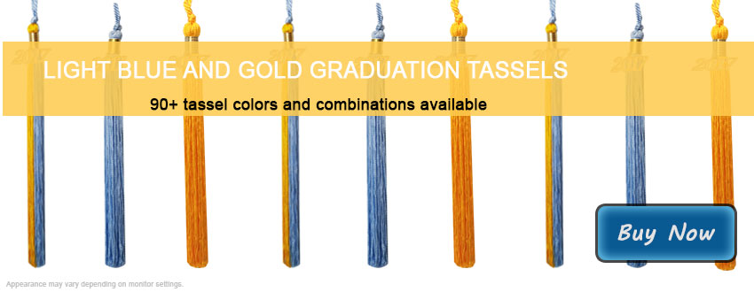 Graduation Tassels in Light Blue and Gold
