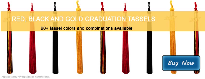 Graduation Tassels in Red, Black and Gold