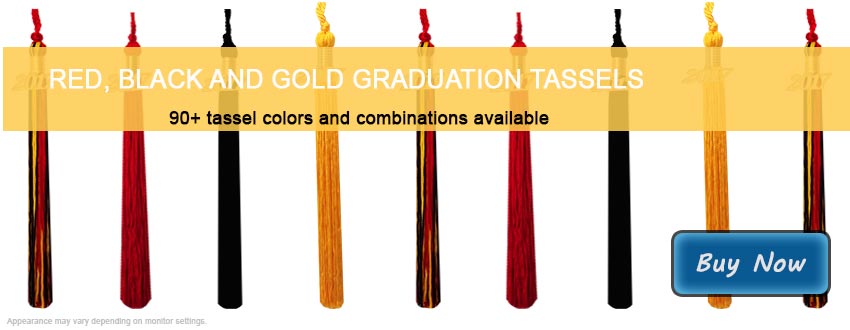 Graduation Tassels in Red, Black and Gold