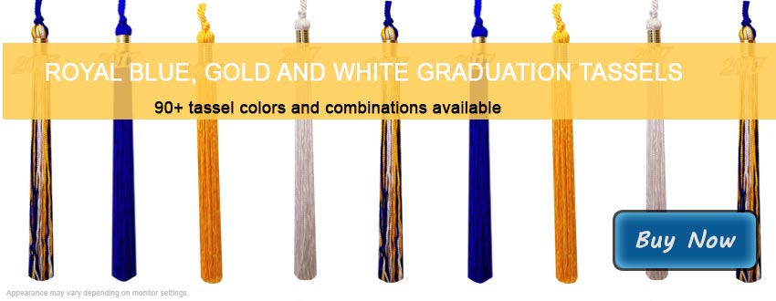 Graduation Tassels in Royal Blue, Gold, and White