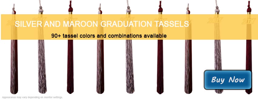 Graduation Tassels in Silver and Maroon